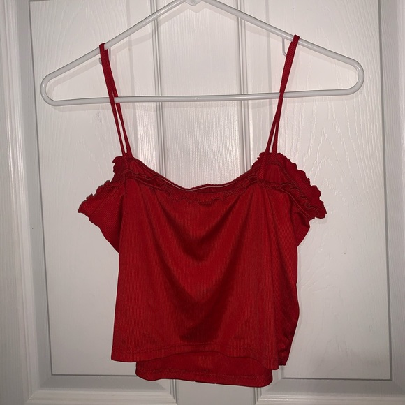 Red Ruffle Crop Shirt - Picture 3 of 5